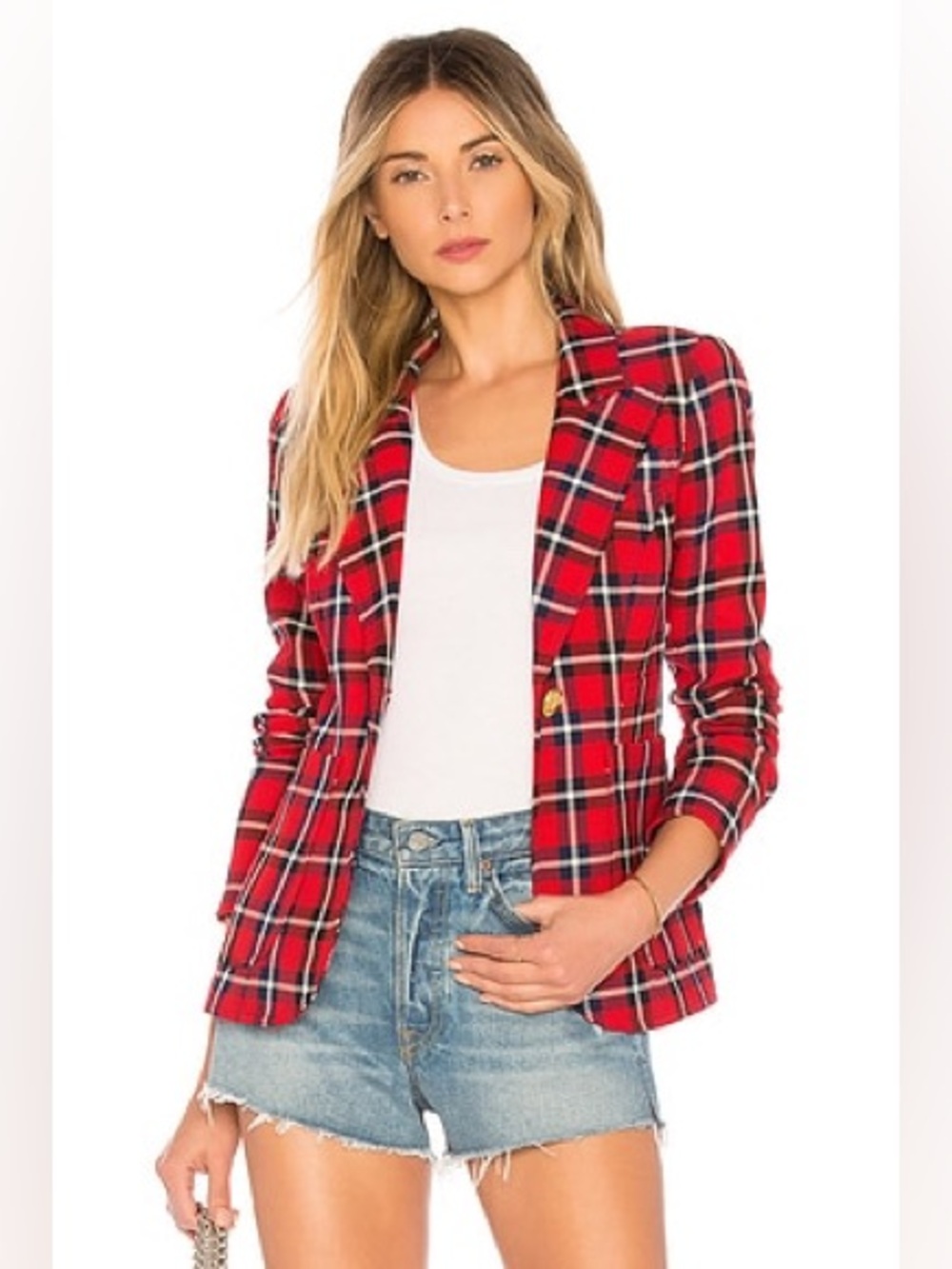 Smythe Patch Pocket Duchess‎ Blazer True Red Plaid Size 2